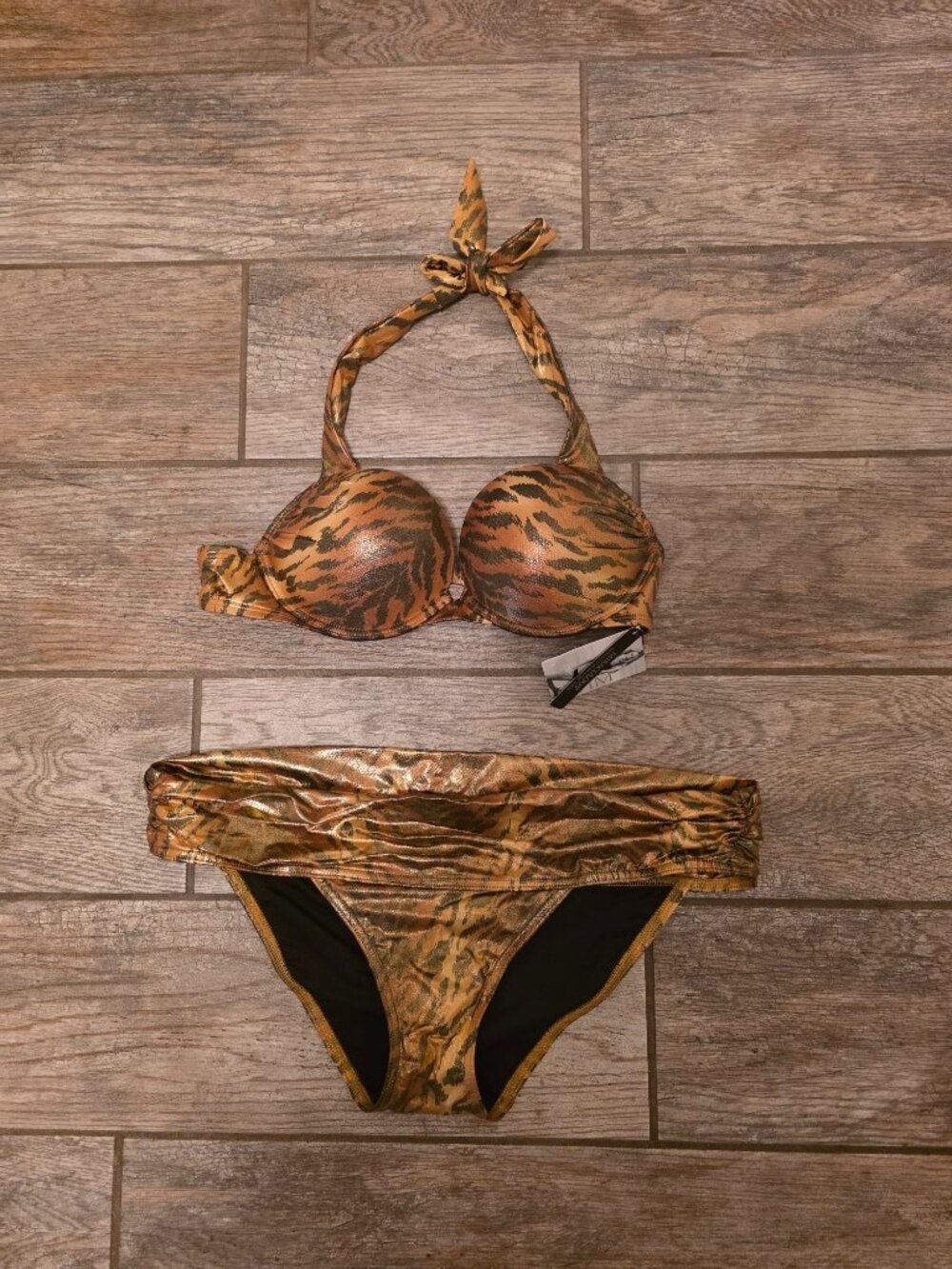 Victoria's Secret Miraculous Push Up Metallic Animal Print Bikini size 34A M NEW